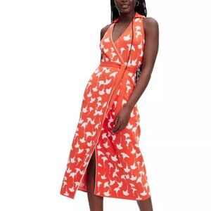 DVF Collared Sleeveless Ginkgo Cherry Tomato Sweaterknit Midi Wrap Dress NWT